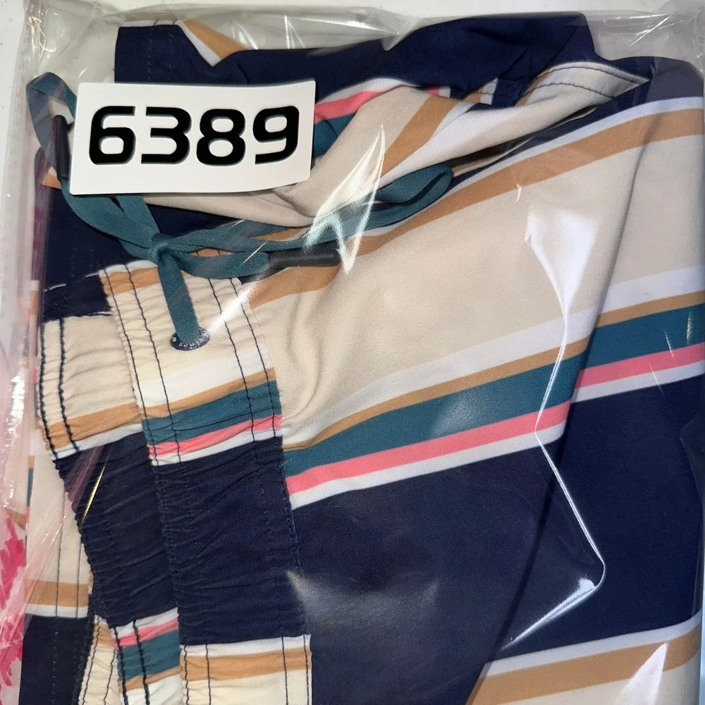 Vineyard Vines Mens Striped Swim Trunks Navy Pink Cream Board Shorts Small 7in